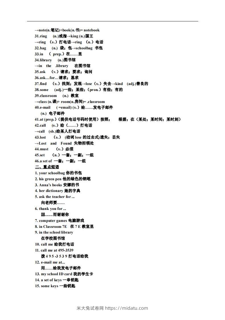 图片[2]-3.人教版七年级上英语Unit3复习提纲-米大兔试卷网