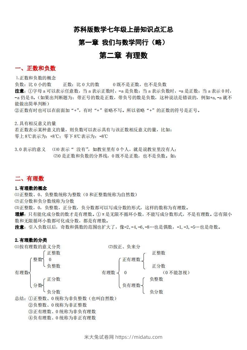 1.苏科版数学七年级上册知识点总结(1)-米大兔试卷网