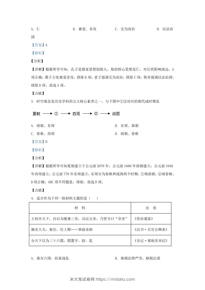 图片[2]-2021-2022学年山东省济南东南片区九年级上学期历史期末试题及答案(Word版)-米大兔试卷网