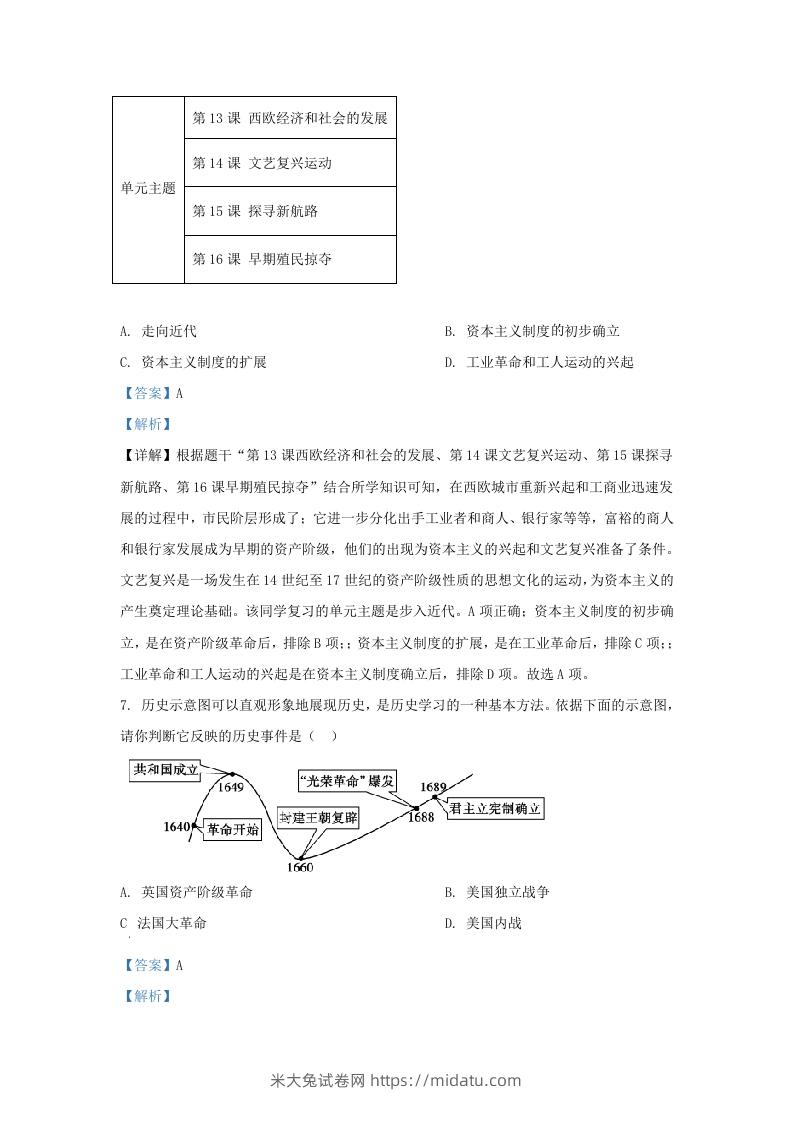 图片[3]-2021-2022学年山东省济南市高新区九年级上学期历史期末试题及答案(Word版)-米大兔试卷网