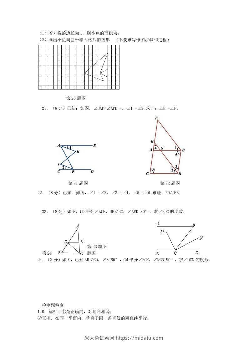 图片[3]-七年级下册数学第五章试卷及答案人教版(Word版)-米大兔试卷网