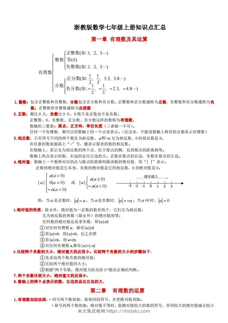 浙教版数学七年级上知识点总结-米大兔试卷网