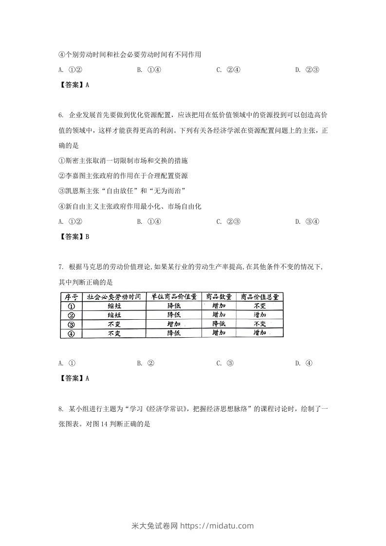 图片[3]-2019-2020年北京市房山区高二政治下学期期末试题及答案(Word版)-米大兔试卷网