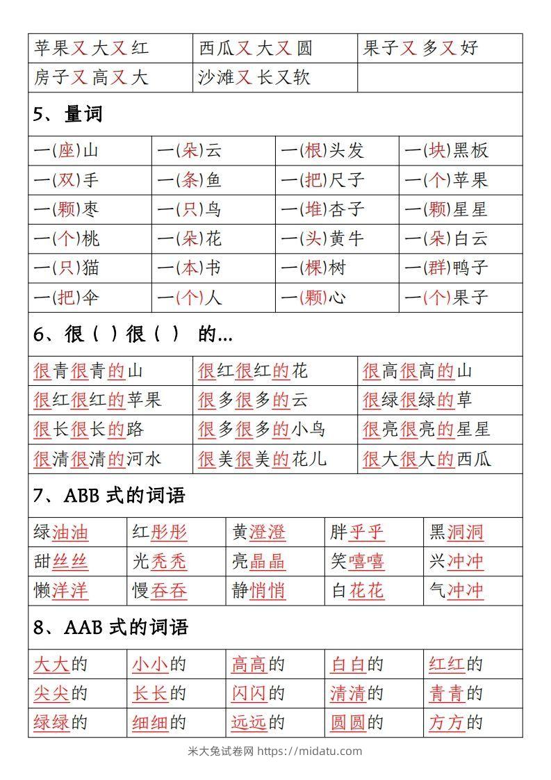 图片[2]-【期末重点考点总结词语积累汇总】一上语文-米大兔试卷网