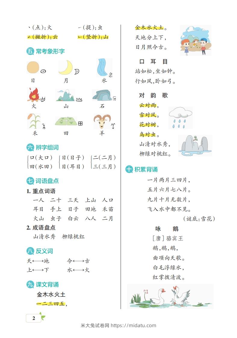 图片[2]-一上语文（核心考点梳理）-米大兔试卷网