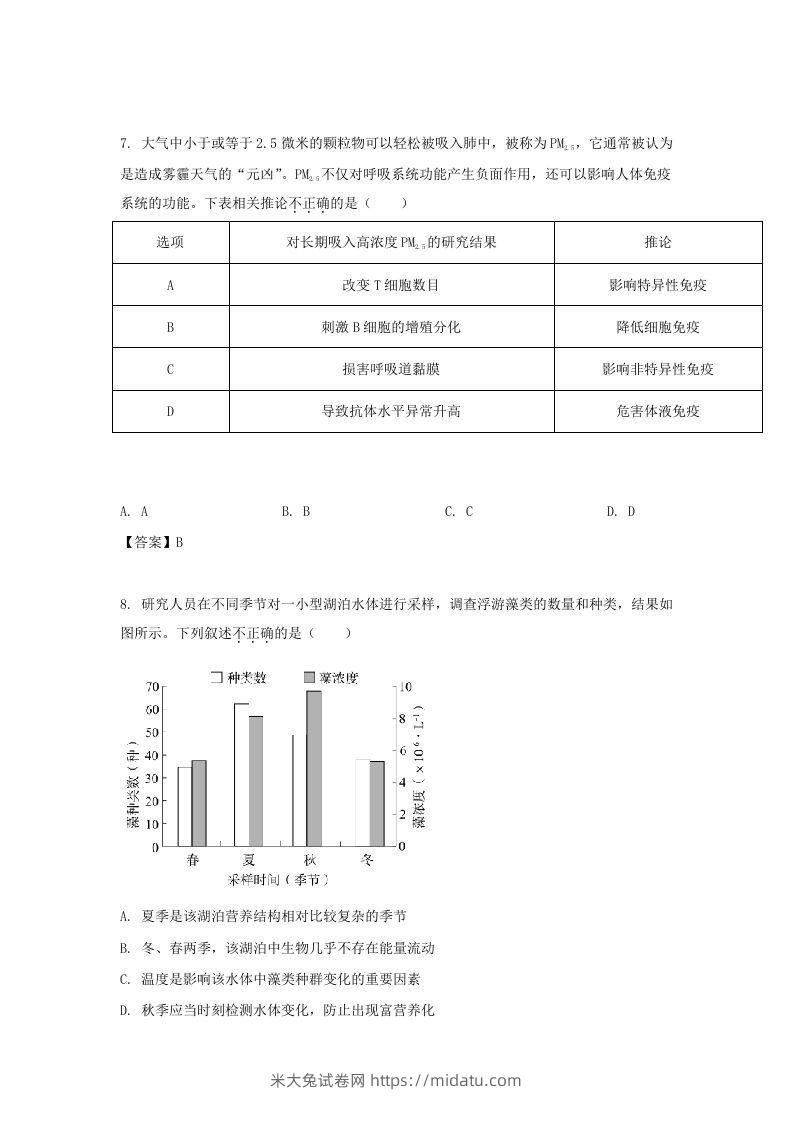 图片[3]-2019-2020年北京市通州区高二生物下学期期末试题及答案(Word版)-米大兔试卷网