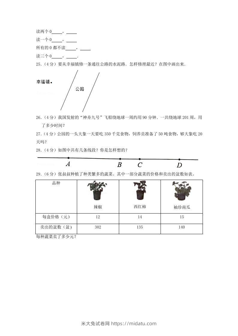 图片[3]-2020-2021学年山东省枣庄市山亭区四年级上学期期中数学真题及答案(Word版)-米大兔试卷网