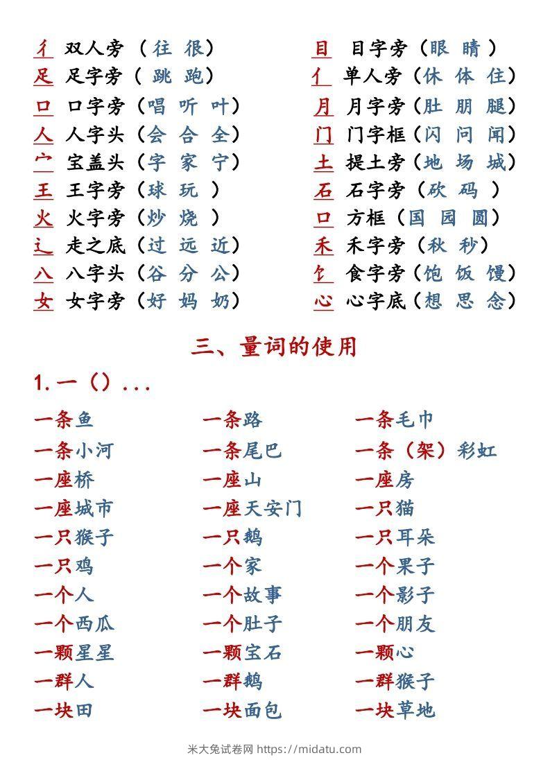 图片[2]-【语文知识点重点汇总】一上-米大兔试卷网