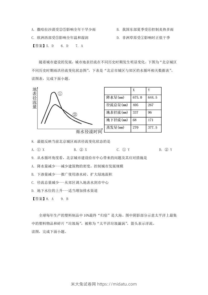 图片[3]-2019-2020年北京市怀柔区高二地理上学期期末试题及答案(Word版)-米大兔试卷网