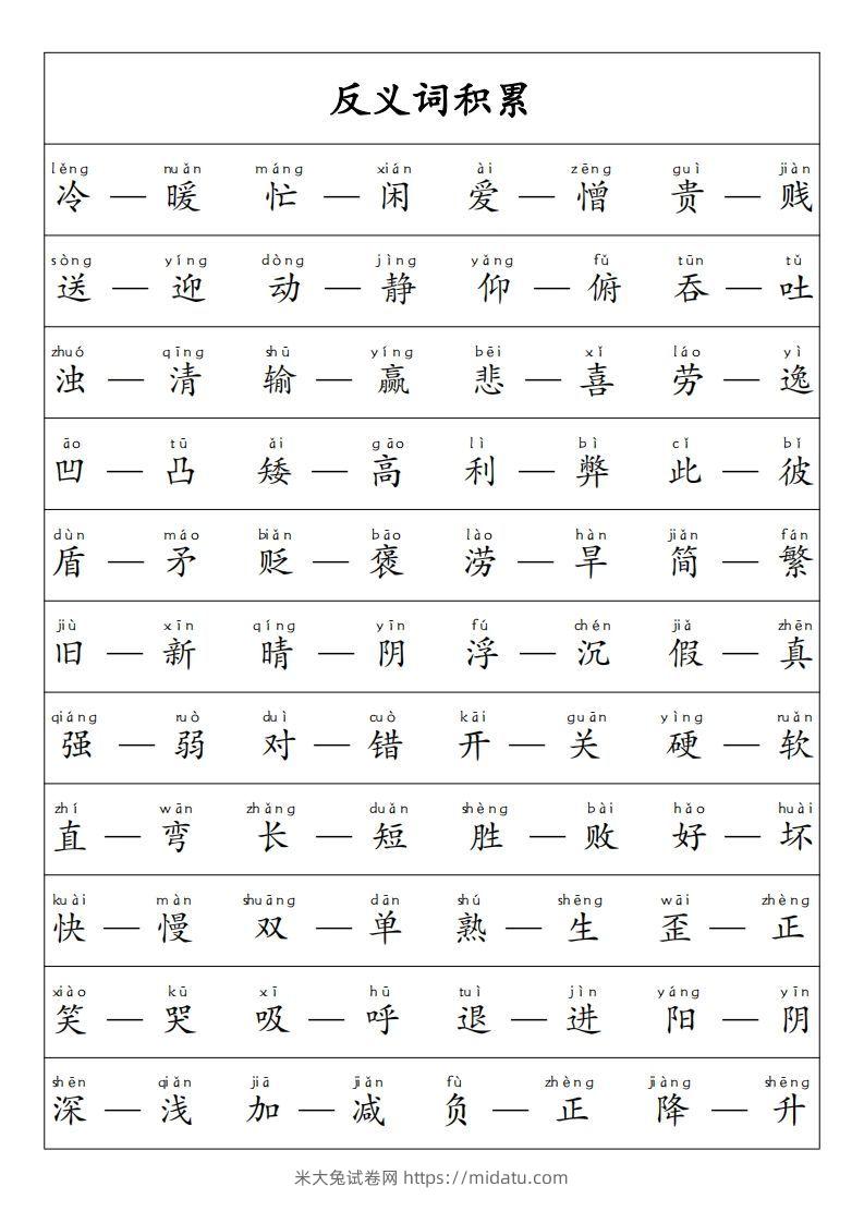 图片[2]-【重点必考词语积累】一上语文-米大兔试卷网