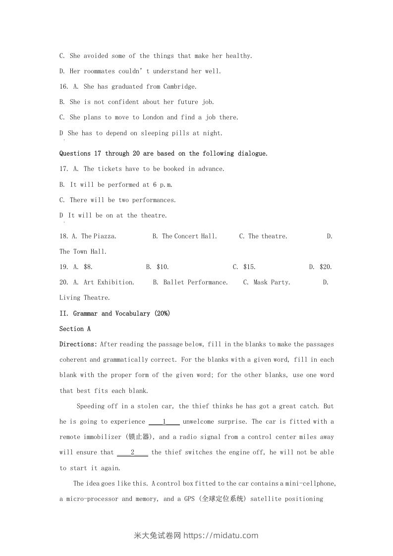 图片[3]-2021-2022学年上海市金山区高三上学期期中英语试题及答案(Word版)-米大兔试卷网