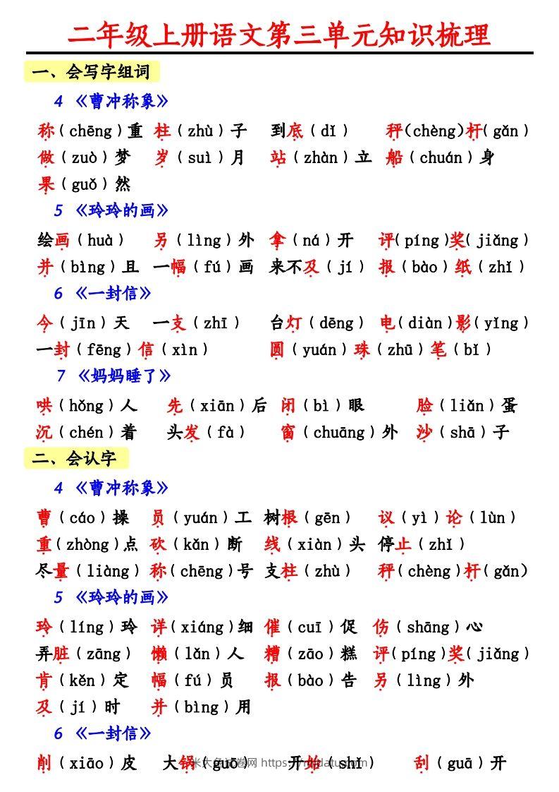 【第三单元知识梳理】二上语文-米大兔试卷网