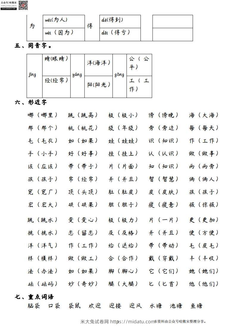 图片[3]-二年级语文上册第一单元核心考点梳理（重点课文理解积累拓展考试热点）-米大兔试卷网