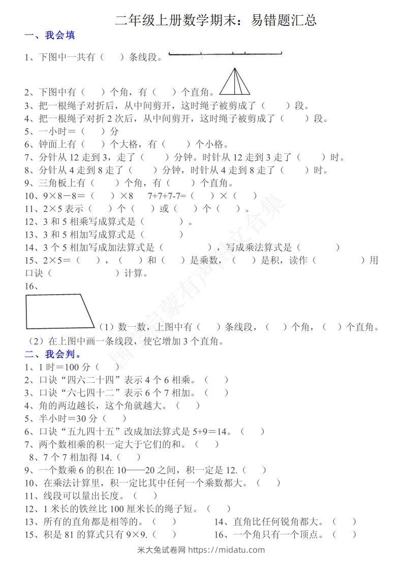 二上数学：重点易错题汇总-米大兔试卷网