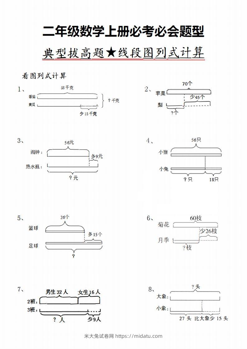 二上数学典型线段图列式计算-米大兔试卷网