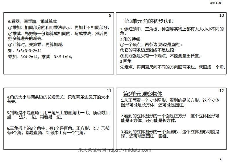 图片[3]-【人教二年级】数学上册必背笔记-米大兔试卷网