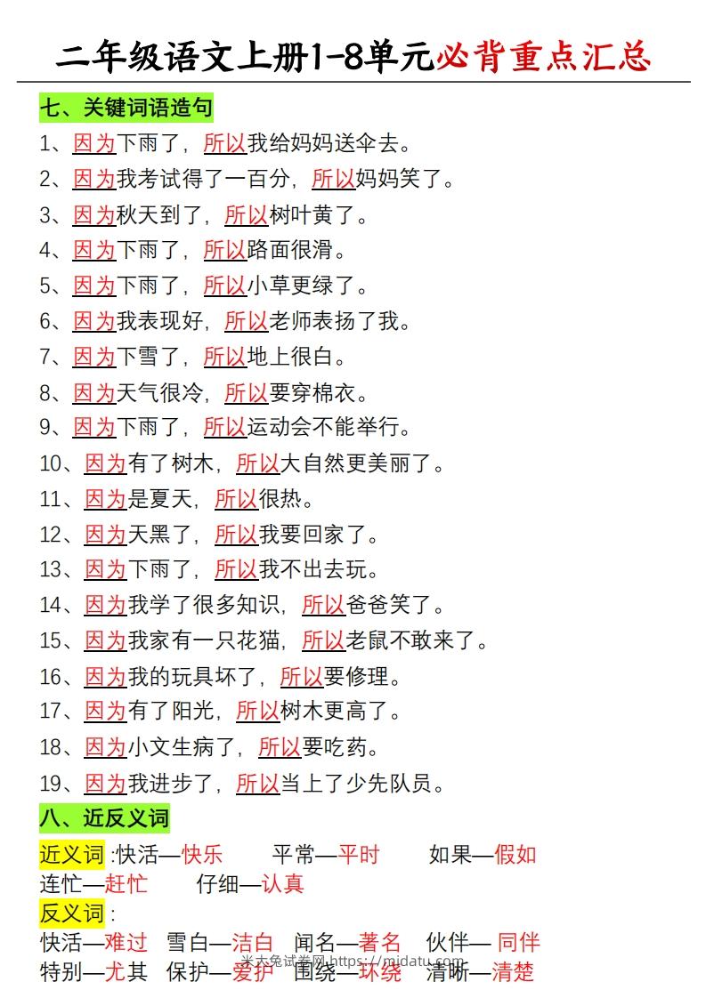 图片[3]-【单元必备重点知识汇总】二上语文-米大兔试卷网