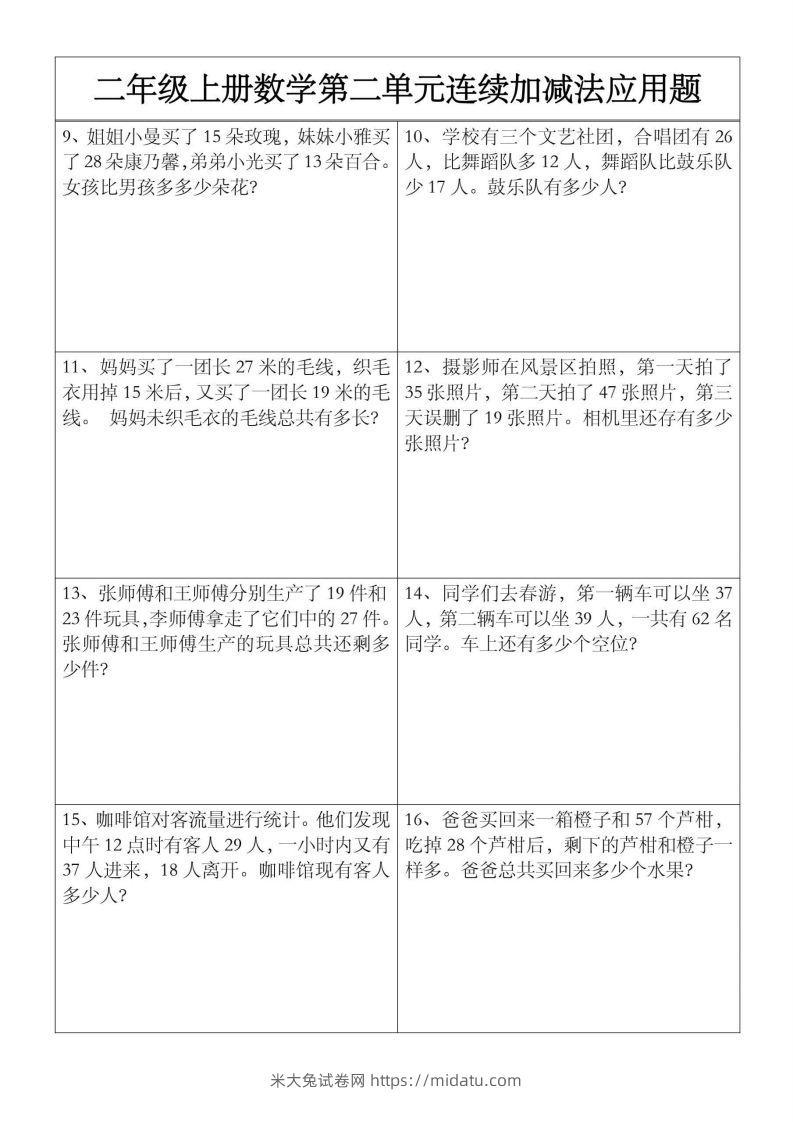 图片[2]-二上数学【第二单元】连续加减法应用题-米大兔试卷网