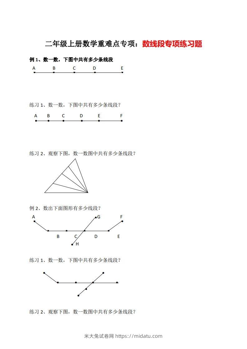 二上数学数线段专项练习-米大兔试卷网