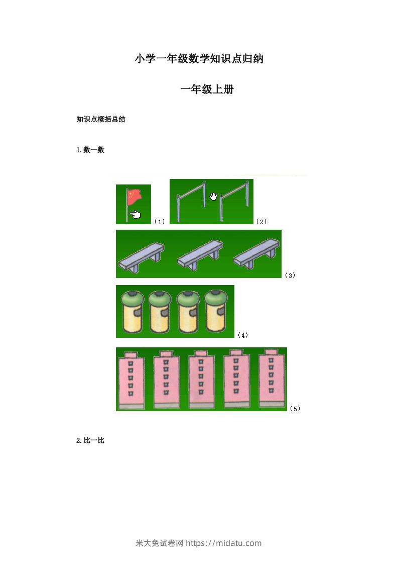 【数学】小学一年级上册数学知识点归纳-米大兔试卷网